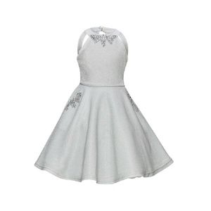 Girls Silver Metallic Halter Top Short Dress